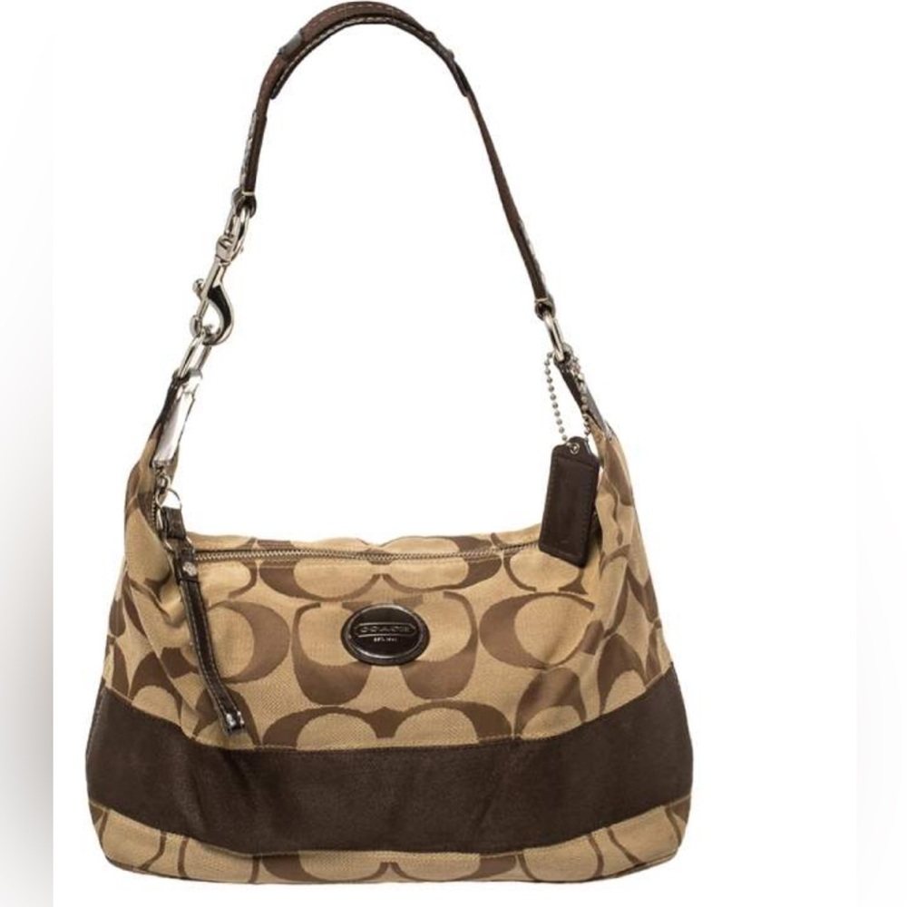 COACH SIGNATURE C MONOGRAM BROWN AND TAN HOBO BAG